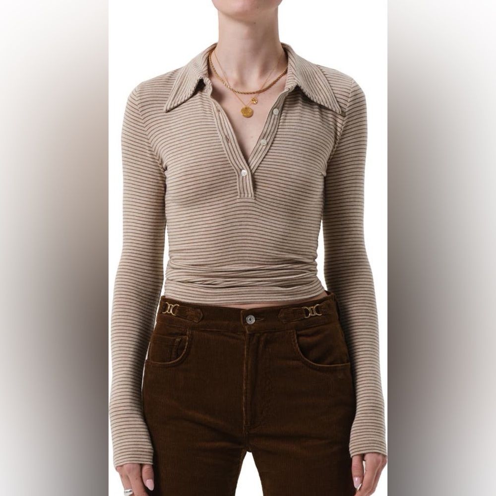 Citizens of Humanity Shaea Polo Top Chiltern Oatmeal Medium